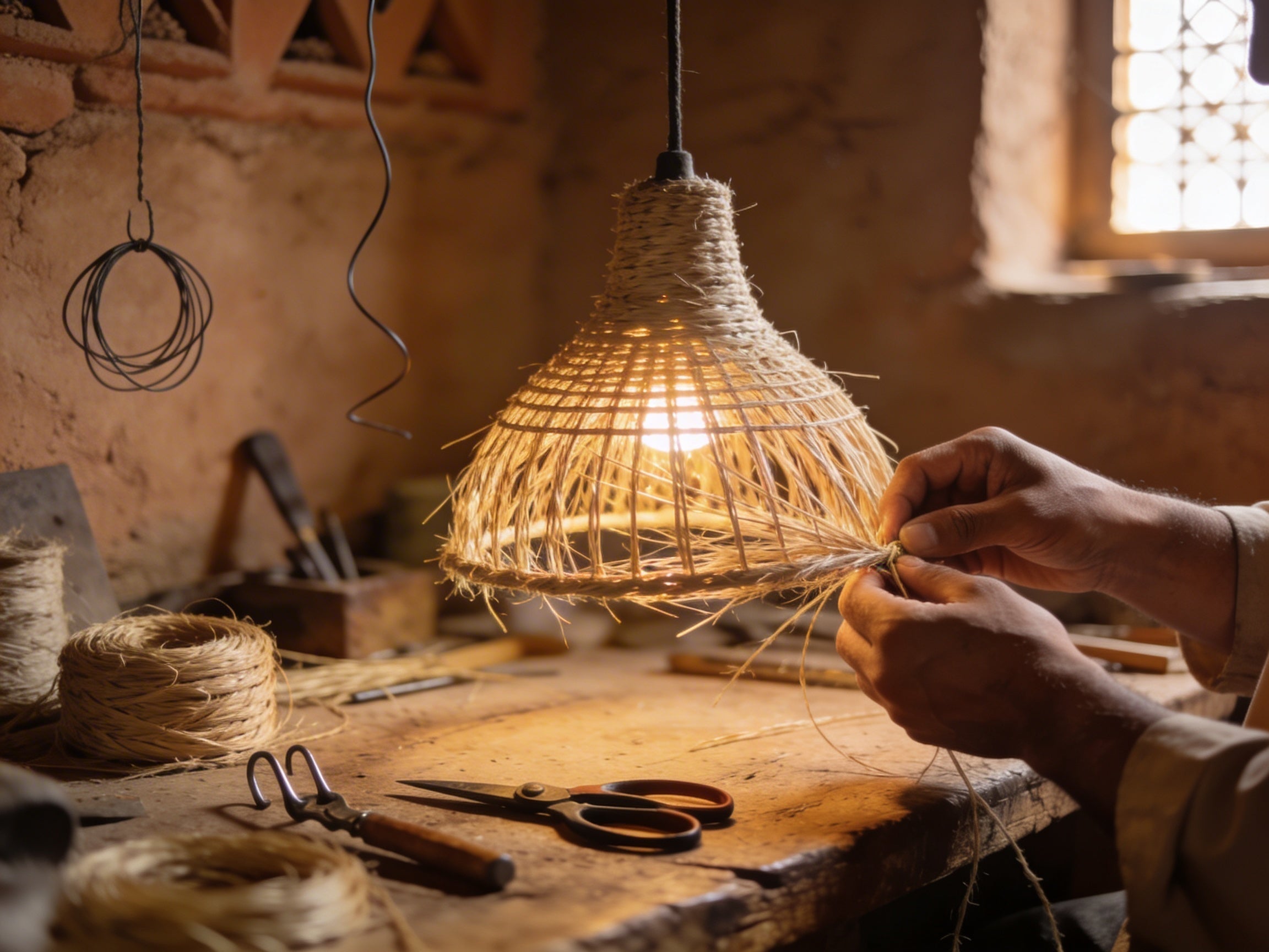 Handwoven Moroccan Straw Pendant Lamp – Traditional Artisan Lighting