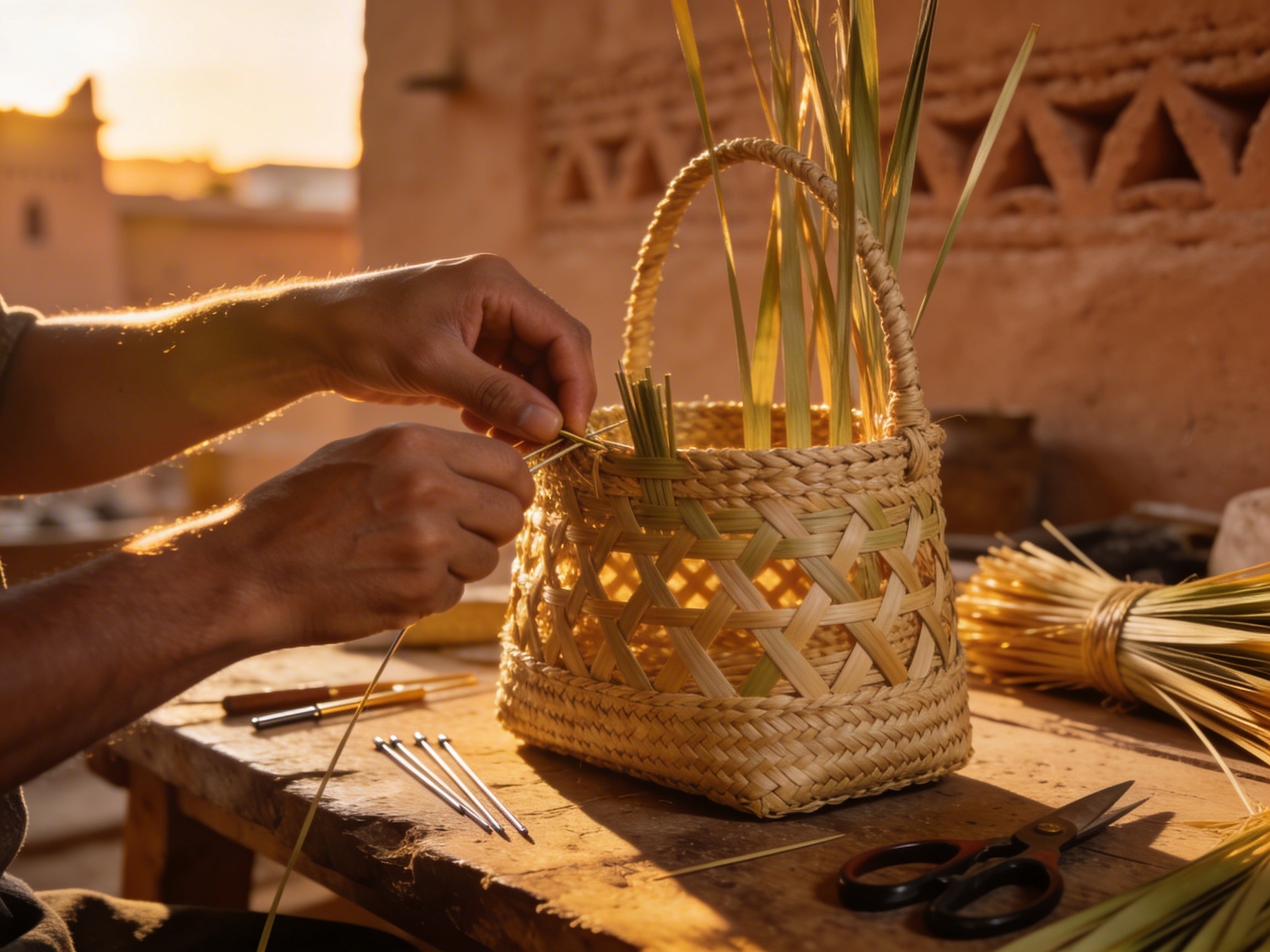 Handwoven Moroccan Straw Basket – Traditional Artisan Craftsmanship