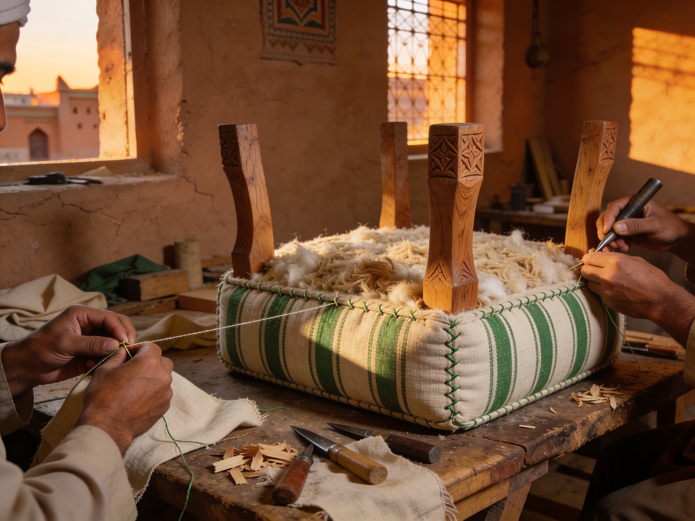 Handcrafted Moroccan Ottoman Stool – Traditional Artisan Upholstery
