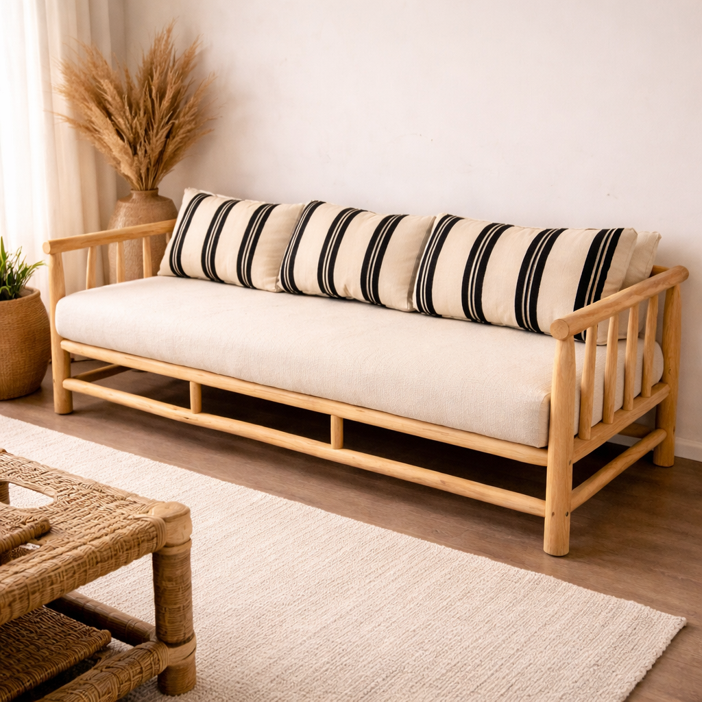 Traditional Handwoven Wood Frame Sofa