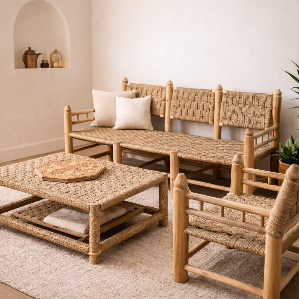 Minimalist Handmade Wooden Living Room chair&table